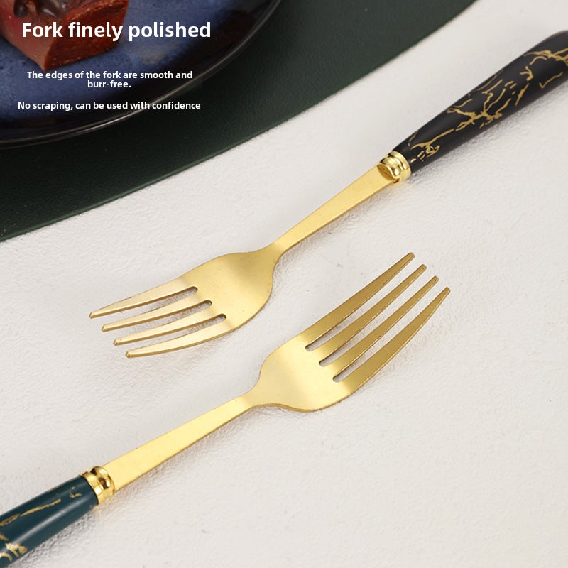 Cross-border Stainless Steel Tableware Marble Handle Hotel Steak Knife, Fork, Spoon and Tea Spoon 24-piece Storage Rack suit(Dark green Black green = Micro thick/water polished/plastic handle) - Image 5
